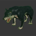 Ferocious Dark Blue Wolf Like Game Movie Character With Open Mouth Sharp Teeth And Claws