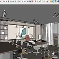 Modern Office Interior With Wooden Desk Bookshelf Comfortable Chairs And Large Windows