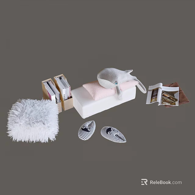 Soft Plush Doll in Cozy Kids Room With Bookshelf Books Pink Cushion And Fluffy Rug 3d model 