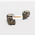 Two Natural Wooden Tree Stumps With Rough Bark And Weathered Surface