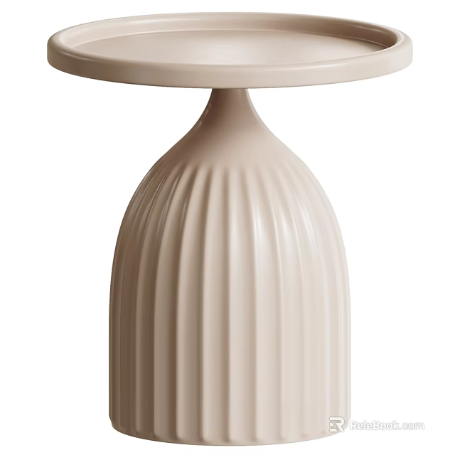 Elegant Cream Beige Ribbed Pedestal Dining Table With Smooth Round Tabletop For Minimalist Home Interiors 3d model 