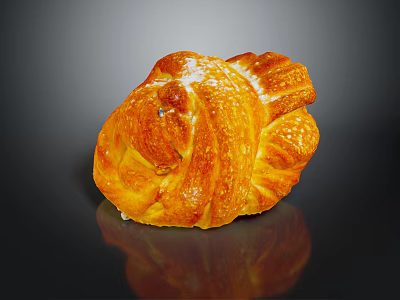 Freshly Baked Golden Braided Pastry With Glazed Surface And Sugar Dusted Topping 3d model