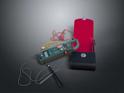 Clamp Meter With Red Storage Case Test Leads And Black Tool Bag Accessories 3d model