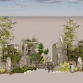 Natural Plant Arrangement with Stones Bamboo and Green Plants for Garden Decor
