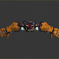 Game Movie Character Female with Mechanical Arms Colorful Outfit Spiked Hair and Ripped Pants