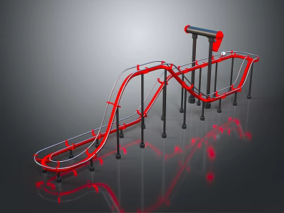 Red Outdoor Playground Slide Equipment With Curved Track And Metal Support Poles 3d model