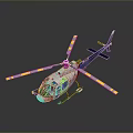 Blue And White Helicopter Model With Yellow Rotor Blades And Detailed Design