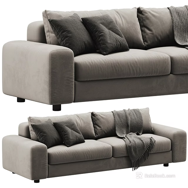 Modern Cozy Gray Two Seater Sofa With Decorative Pillows And Throw Blanket 3d model