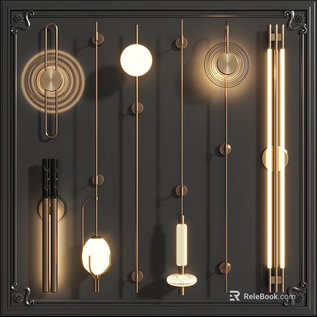 Modern Wall Sconces With Circular Linear And Cylindrical Metal Frame Illuminated Design 3d model 