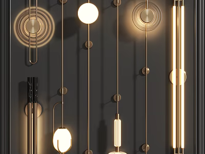 Modern Wall Sconces With Circular Linear And Cylindrical Metal Frame Illuminated Design 3d model