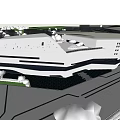 Modern Architectural Building Design With Geometric Roof Solar Panels And Green Surroundings