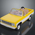 Yellow Convertible Pickup Truck with White Accents Brown Seats and Open Bed