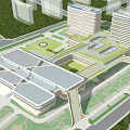 Modern Hospital Complex Design With High Rise Buildings Green Spaces And Connecting Paths