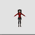 3D Anime Character Girl With Twin Ponytails Red Cross Top Black Pleated Skirt And Gray Background