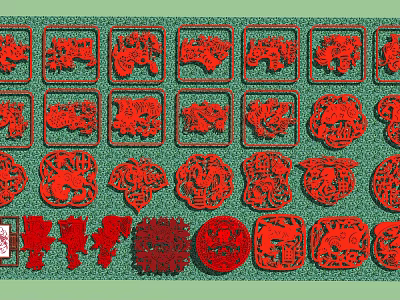 Artistic Red Wall Decor Featuring Traditional Carved Patterns And Diverse Designs 3d model