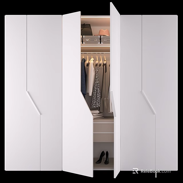 Modern White Cabinet Interior Design With Hanging Area Drawers And Storage 3d model 