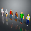 3D Characters With Various Poses And Colorful Outfits On Gray Surface