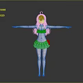Anime Creature Character With Purple Hair Wearing Light Blue Bikini Standing Arms Outstretched