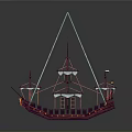 Detailed Sailing Model Ship With Red Blue Colors Masts And Gray Background
