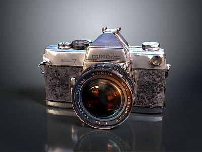 Vintage Minolta Electronic Camera With Classic Lens And Retro Metal Body 3d model