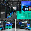 Modern Exhibition Booth Design With Blue Green Lighting Clothing Display And WHSB 2023 Concept