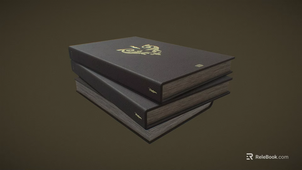 Stacked Black Cover Books With Golden Decorative Design On Dark Background 3d model 