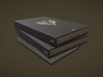 Stacked Black Cover Books With Golden Decorative Design On Dark Background 3d model