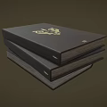 Stacked Black Cover Books With Golden Decorative Design On Dark Background