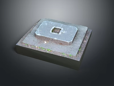 Simple Square Concrete Base Structure With Sunken Center And Small Green Plants 3d model