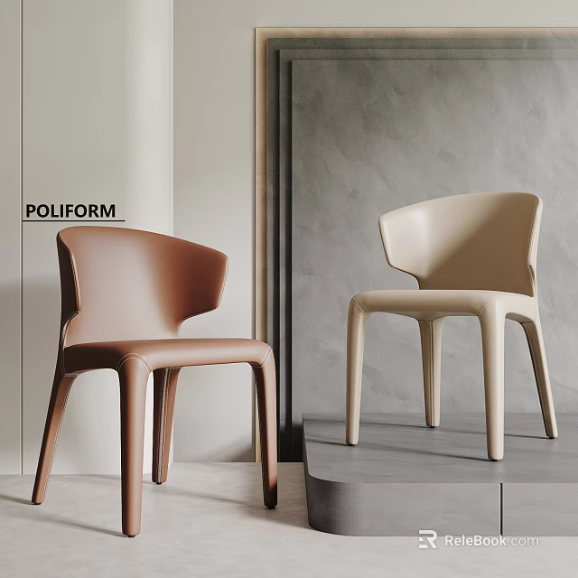 Modern Poliform Dining Chairs In Brown And Beige With Minimalist Indoor Design 3d model 