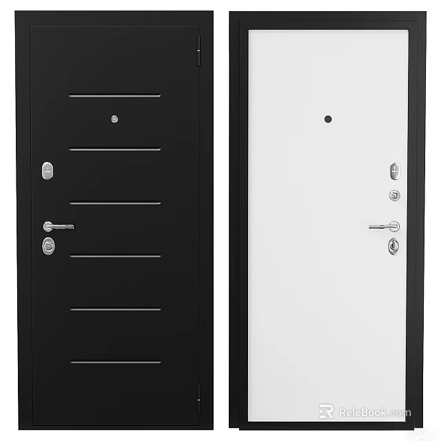 Modern Swing Door Design In Black And White With Metal Handles And Lock Mechanism 3d model 