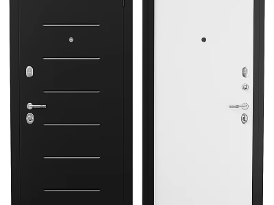 Modern Swing Door Design In Black And White With Metal Handles And Lock Mechanism 3d model