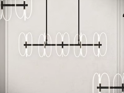 Modern Linear Chandelier With White Rings And Black Metal Frame For Interior Design 3d model