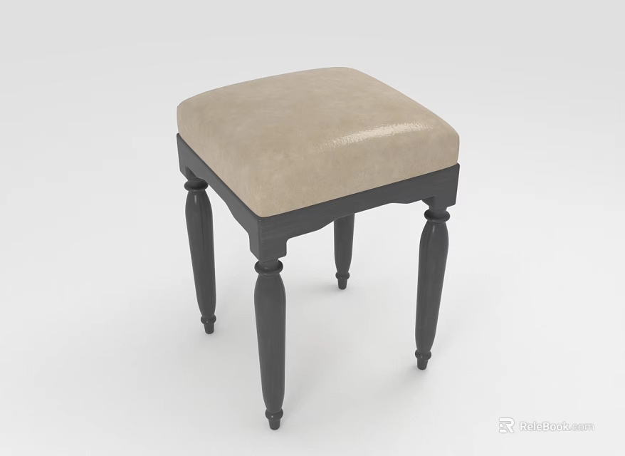 Elegant Minimalist Stool With Beige Padded Seat And Dark Wooden Legs Design 3d model 