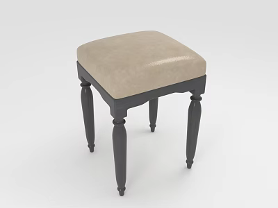 Elegant Minimalist Stool With Beige Padded Seat And Dark Wooden Legs Design 3d model