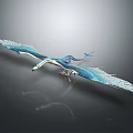 Blue Scaled Reptile With Extended Wings Flying Over Smooth Gray Surface With Reflection 3d model