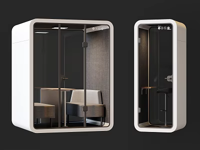 Commercial White Enclosed Soundproof Office Pod With Glass Door And Interior Sofa Chair 3d model