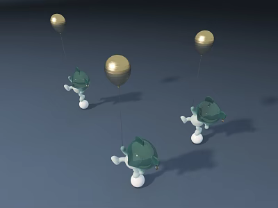 Gold Spherical Chandeliers With Green Figurines In Grey Background Scene 3d model