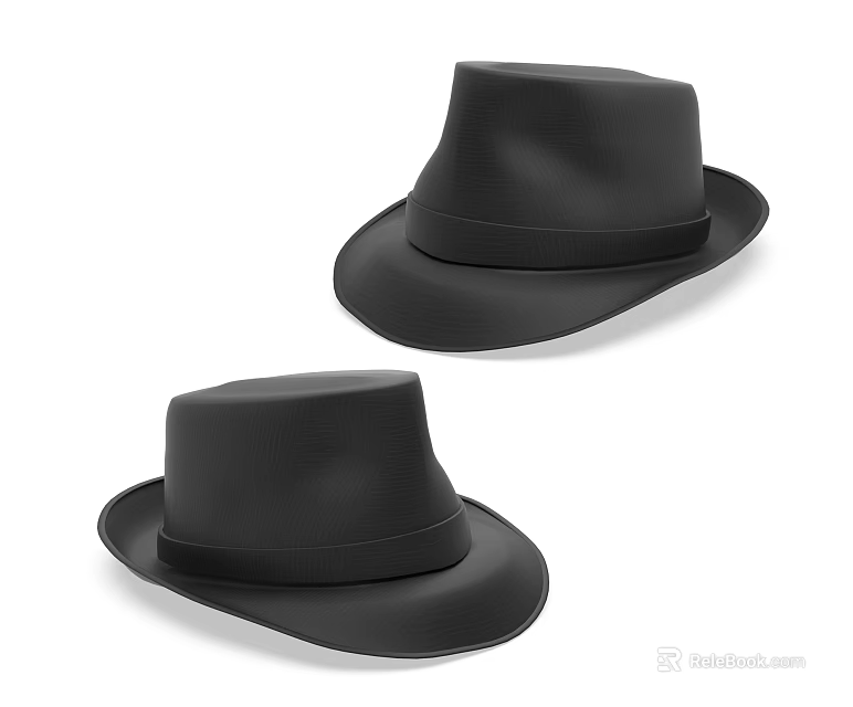 Two Black Classic Style Hats With Ribbon Band For Fashionable Look 3d model 