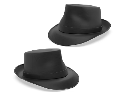 Two Black Classic Style Hats With Ribbon Band For Fashionable Look 3d model