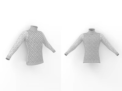 Gray and White Diamond Pattern Turtleneck Sweater Front and Back 3d model