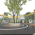 Urban Park Landscape Design With Winding Paths Green Lawns And Circular Plazas