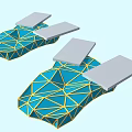 Cartoon Scene With Blue And Yellow Geometric Patterned Structures And Gray Flat Surfaces 3d model
