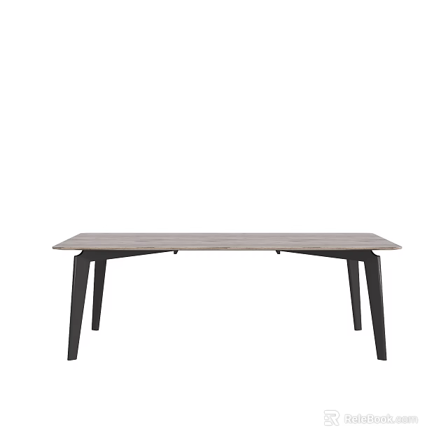 Minimalist Modern Dining Table With Wooden Tabletop And Black Legs Design 3d model