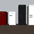 Retro Style Red White And Black Refrigerators Lined Up In Modern Interior Space 3d model