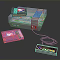 Retro Game Console With Cartridge Pink Case And Classic Controller System 3d model