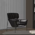 Modern Black Leather Leisure Chair With Metal Legs And Pillow In Interior