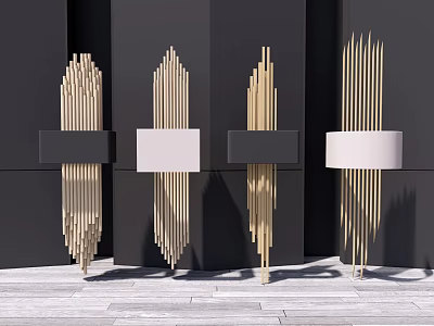 Modern Design Golden Striped Wall Lamps with White Lampshades on Black Wall 3d model