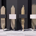 Modern Design Golden Striped Wall Lamps with White Lampshades on Black Wall