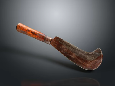 Old Rustic Tool With Wooden Handle And Rusted Metal Blade Texture 3d model